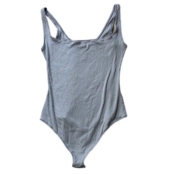 Skims Women’s XL Square Neck‎ Cotton Rib Bodysuit Pacific Gray Snap Close New - Picture 2 of 8